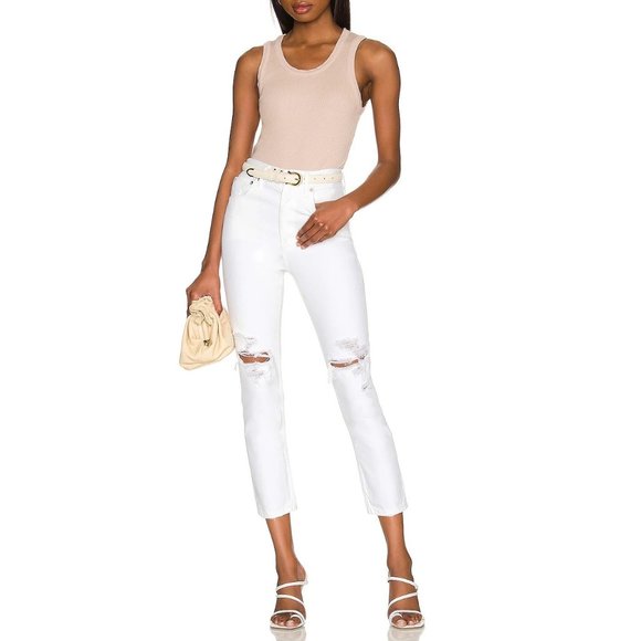 AGOLDE Riley High-Rise Distressed Tapered Jeans in Slant / White - NWT - Size 28 - Picture 1 of 7